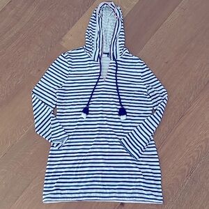Cabana Life Cover Up size Size Small Navy Stripes Hood UPF Sun Protection